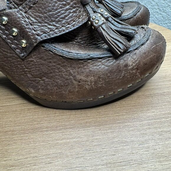 Michael Kors San‎ Antonio Mules Brown Leather Tassel Heeled Womens Size 7 - Picture 10 of 10